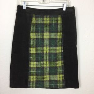 Maeve Sz 8 Brown Corduroy Green Plaid Skirt